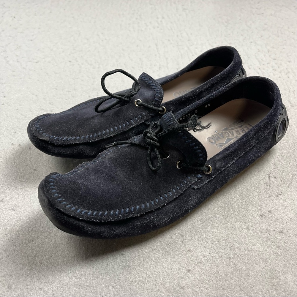 Salvatore Ferragamo Shoes Men’s 9.5 Blue Black Boat Shoe Loafers Italy Casual